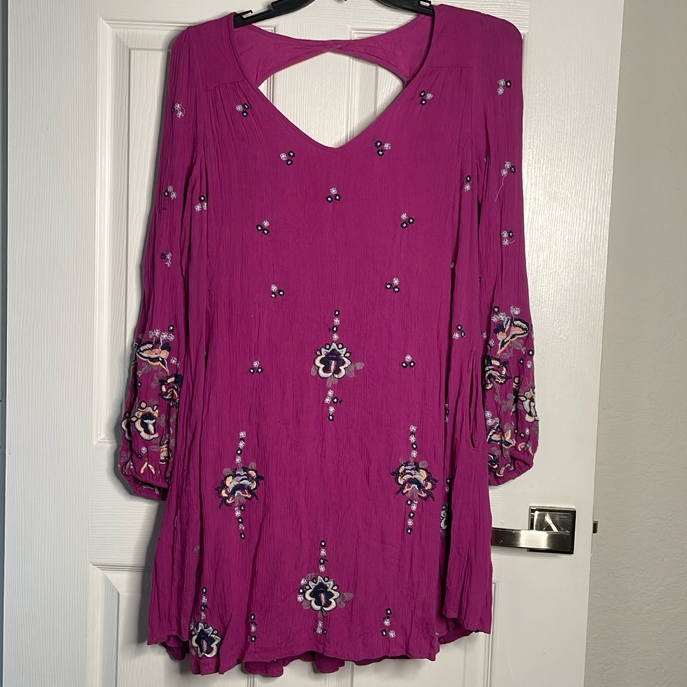 Free People Oxford Embroidered Long Sleeve Mini Dress